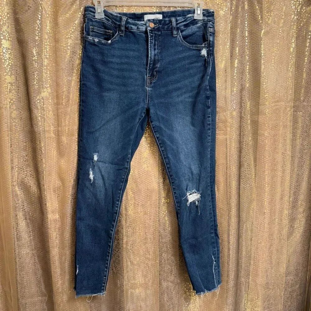 Vervet Darker Blue High Rise Raw Hem Ankle Cropped Stretchy Jeans 32